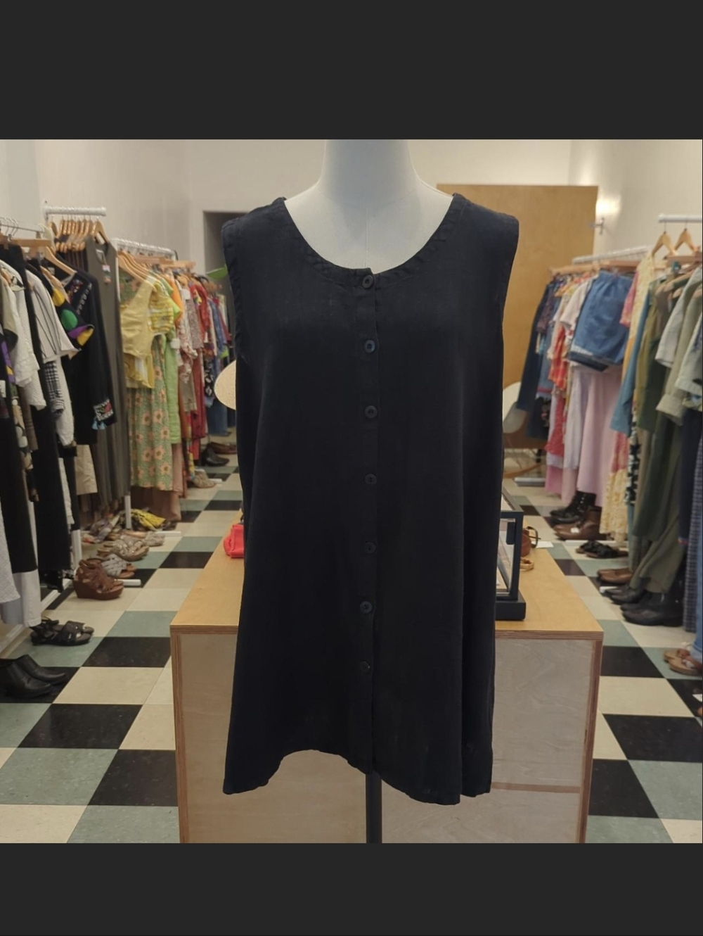Flax black oversized vest tunic top/mini dress Size Medium